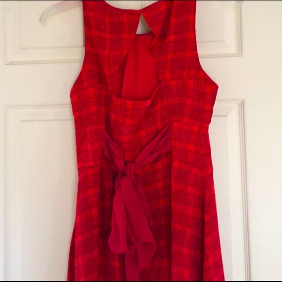 Anthropologie Red Plaid Silk Dress - Picture 3 of 3